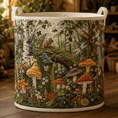 Woodland Mushroom Quilt Laundry Basket Forest Fungus Storage Bin Gift For Home Decor
