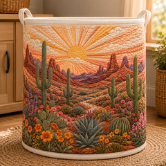 Cactus Field Quilted Laundry Basket Desert Cactus Succulent Clothes Hamper Housewarming Gifts