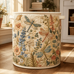 Floral Dragonfly Quilted Laundry Basket Golden Dragonfly Clothes Hamper Housewarming Gifts