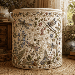 Petal Wings Quilted Laundry Basket Vintage Dragonfly Clothes Hamper Floral Housewarming Gifts