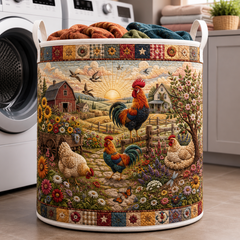 Sunrise Farmyard Quilted Laundry Basket Rooster Chicken Clothes Hamper Farm Gifts