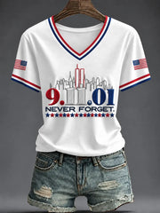 9 11 25th Anniversary Never Forget Commemorative V-Neck Shirt 911 Apparel Best Gift Ideas