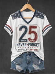 911 25th Anniversary Never Forget V-Neck Shirt 911 Clothing Patriotic Gift For Sister