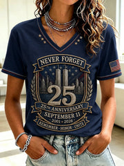 9 11 25th Anniversary Never Forget Tribute V-Neck Shirt September 11th Commemorative Shirt