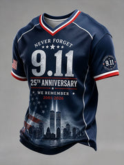 911 25th Anniversary Never Forget V-Neck Shirt American Flag Apparel Patriotic Gift For Him
