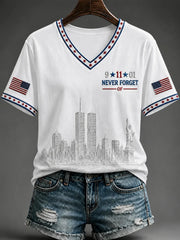 911 25th Anniversary Never Forget V-Neck Shirt 911 Tribute Apparel Patriotic Gift Ideas