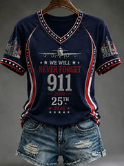 911 25th Anniversary Never Forget V-Neck Shirt 911 Apparel Cool Gift For Sister