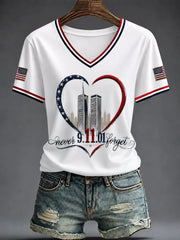 911 25th Anniversary Never Forget V-Neck Shirt 911 Apparel Best Gift For Patriotic Wife