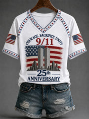 911 25th Anniversary Never Forget V-Neck Shirt 911 Clothing Patriot Gift