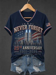 911 25th Anniversary Never Forget V-Neck Shirt 911 Tribute Apparel Best Gift For Sister
