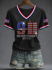 911 25th Anniversary Never Forget V-Neck Shirt 911 Commemorative Clothes Gift Ideas