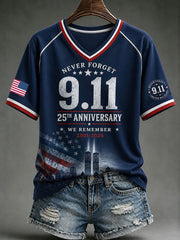 9 11 25th Anniversary Never Forget V-Neck Shirt 9 11 Clothing Tribute Gifts For Sister