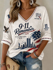 9 11 25th Anniversary Never Forget V-Neck Long Sleeve Shirt 9 11 Memorial Apparel