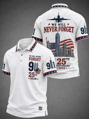 9 11 25th Anniversary Never Forget Polo Shirt 9 11 Memorial Shirt Patriotic Dad Gifts