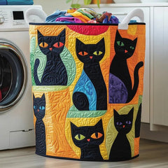 Black Cats Quilted Laundry Basket Cats Storage Basket Cat Lover Laundry Hamper Fabric Home Gift