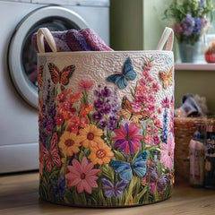 Boho Butterflies Quilted Laundry Basket Botanical Meadow Storage Bin Garden Insect Gift