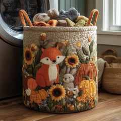 Forest Fox Autumn Leaves Quilted Laundry Basket Woodland Animal Storage Bin Gift For Nursery