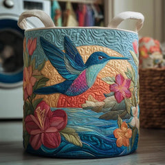 Hummingbird Floral Quilted Laundry Basket Watercolor Bird Storage Basket Garden Nature Gift