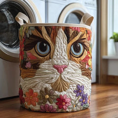 Siamese Cat Quilted Laundry Basket Botanical Cat Animal Storage Bin Gifts For Her