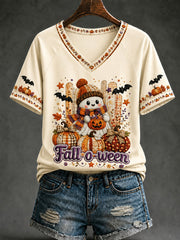 Fall-o-ween V-Neck Shirt Halloween Autumn Tee Halloween Apparel For Her