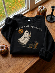 Off To Walk My Weenie Ghost Sweatshirt Halloween Merch Gift For Dog Lovers