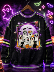Spooky Ghost Pattern Sweatshirt Halloween Merch Gift For Spooky Fans
