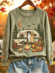 Cute Ghost Camping Sweatshirt Spooky Cute Camper Halloween Clothes Gifts Ideas