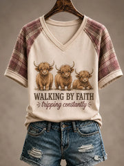 Walking By Faith Tripping Constantly V-Neck Shirt Christian Faith Clothes Gifts For My Wife