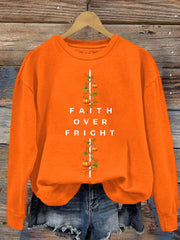 Faith Over Fright Sweatshirt Autumn Halloween Apparel Gift For Halloween Lovers