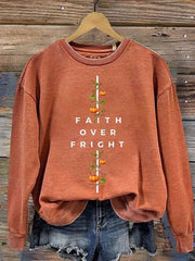 Faith Over Fright Sweatshirt Autumn Halloween Apparel Gift For Halloween Lovers