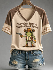 You've Just Buttered Your Last Biscuit V-Neck Shirt Western Frog Apparel USeful Gift For Women