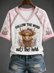 Follow The Word Not The Herd V-Neck Shirt Christian Faith Cow Apparel Christian Gifts For Teens