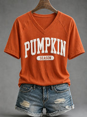 Pumpkin Season V-Neck Shirt Autumn Halloween Merch Birthday Gift Ideas For Wife