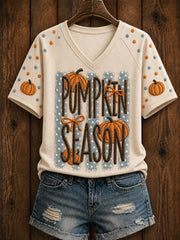 Pumpkin Season V-Neck Shirt Autumn Halloween Tee Gift For Cozy Autumn