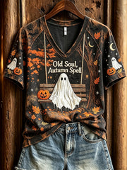 Old Soul Autumn Spell V-Neck Shirt Halloween Ghost Tee Birthday Ideas For Women