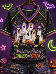 Trick Or Treat V-Neck Shirt Halloween Dogs Tee Halloween Gifts For Teacher