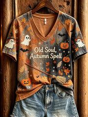 Old Soul Autumn Spell V-Neck Shirt Halloween Autumn Merch Great Halloween Apparel Ideas