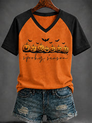 Spooky Season V-Neck Shirt Halloween Pumpkins Merch Good Gifts For Women