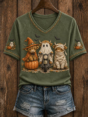 Highland Cow Ghost V-Neck Shirt Halloween Spooky Shirt Unique Halloween Gifts