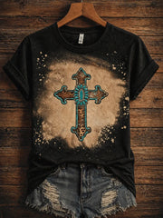Western Boho Cross T-Shirt Christian Cross Clothing Gift For Spiritual Mentor