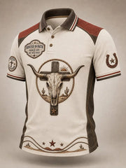 Rooted In Faith Western Bull Skull Polo Shirt Walk By Faith Cowboy Clothing Gifts For Him