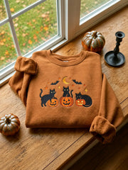 Cute Black Cats And Pumpkins Sweatshirt Halloween Merch Gift For Halloween Fans