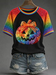 Rainbow Pumpkin With Bow T-Shirt Halloween Rainbow Shirt Halloween Gifts For Girlfriend