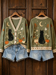 Witch Starry Night Cardigan Ugly Sweater Halloween Merch Gift For Witchy Fans