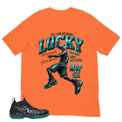I Wear Lucky Shoe MJ Shirt to Matching Foams Pro Aqua