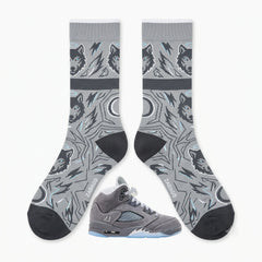 Wolf Grey Socks – Air Jordan 5 GS 2026 Inspired Mid-Calf Unisex Crew Socks