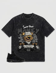 Black Cat 4s Zadago Washed T-shirt Save That Money Graphic
