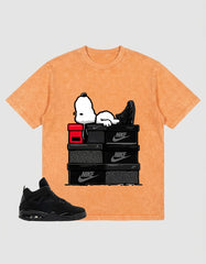 Black Cat 4s Zadago Washed T-shirt Snoopy Chilling Graphic