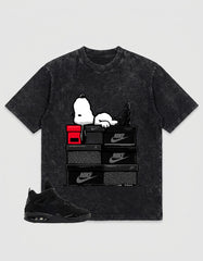 Black Cat 4s Zadago Washed T-shirt Snoopy Chilling Graphic