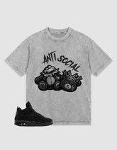 Black Cat 4s Zadago Washed T-shirt Anti Social Graphic